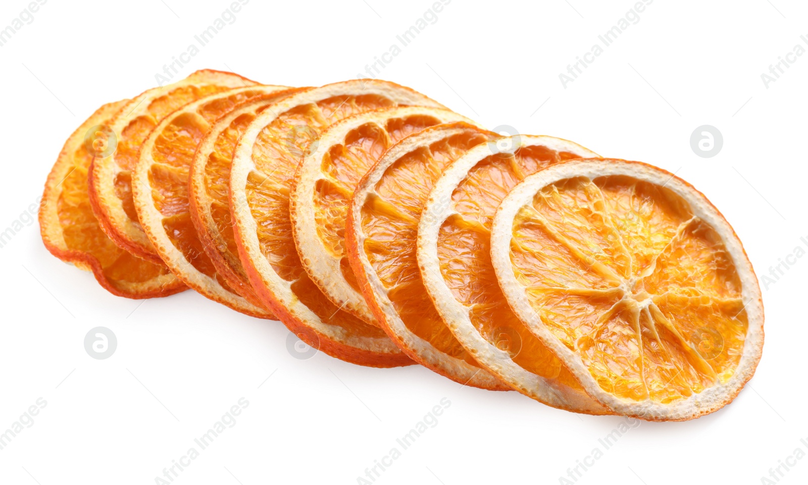 Delicious dry orange slices on white background Photo of Delicious dry orange slices on white background