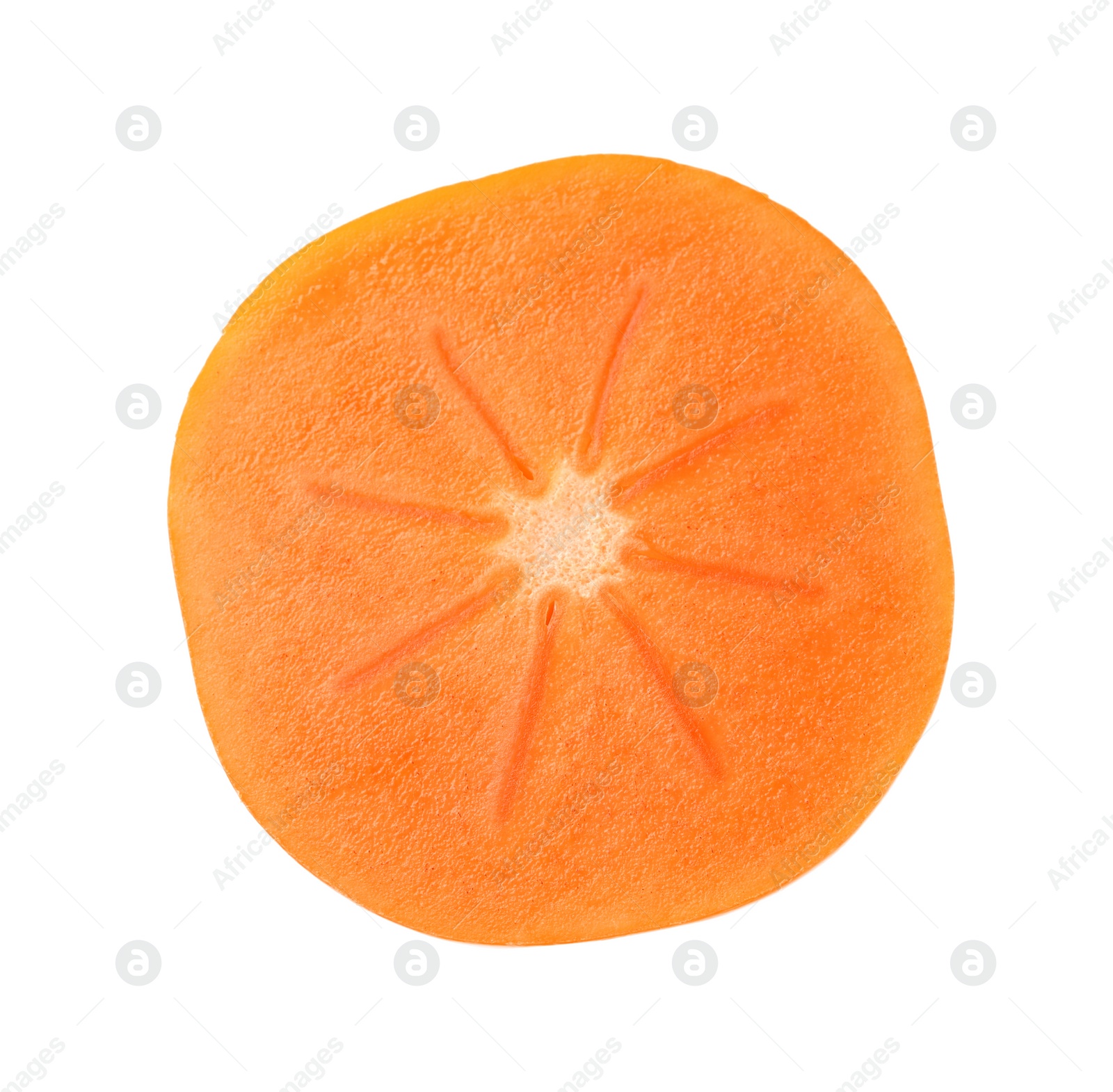 Photo of Half of delicious ripe juicy persimmon isolated on white