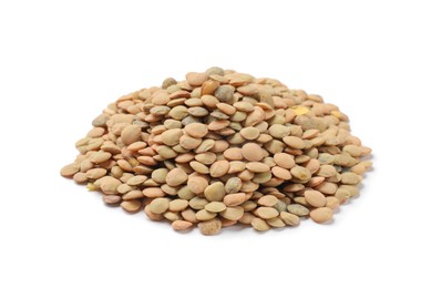 Pile of raw lentils isolated on white