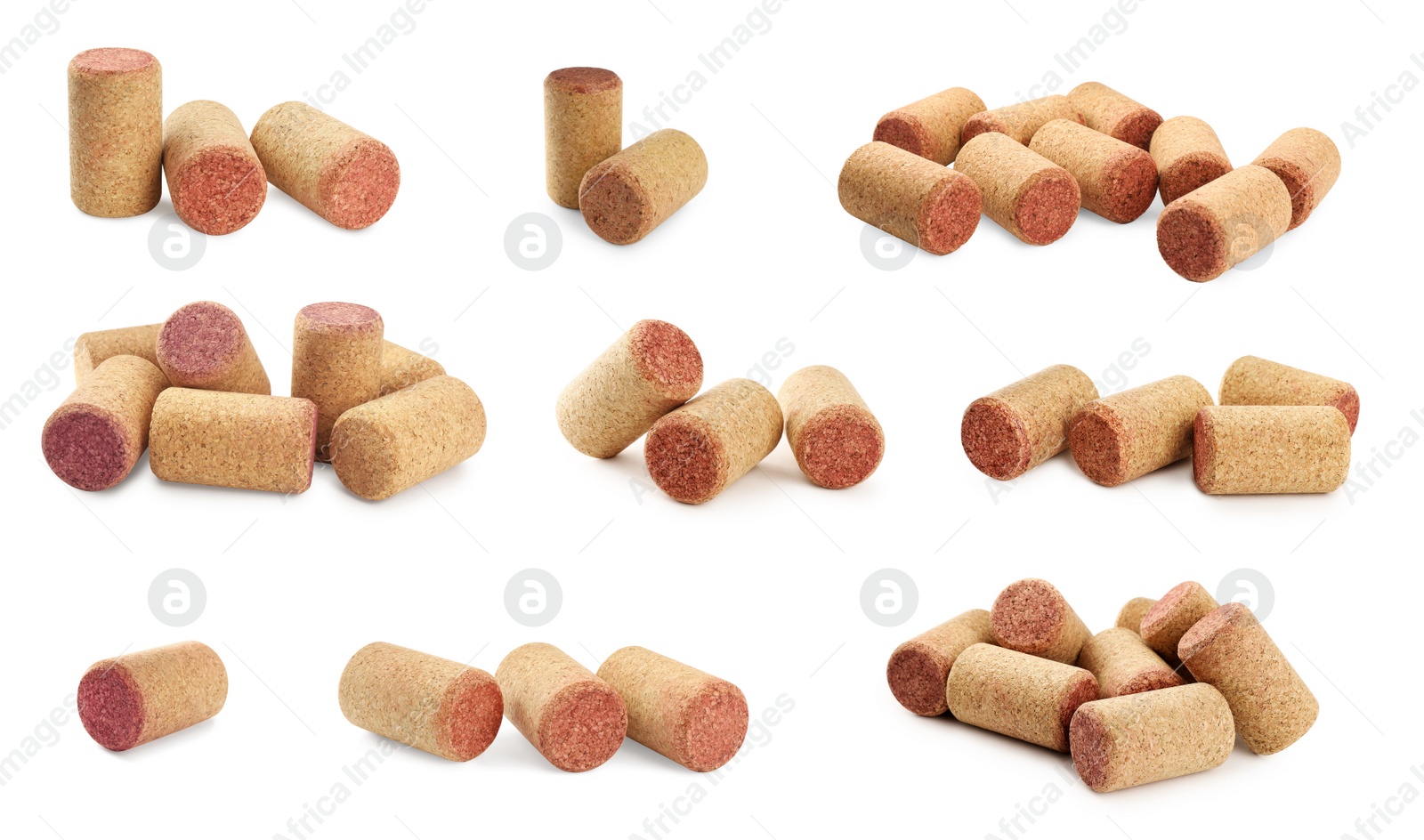 Image of Set with wine corks on white background