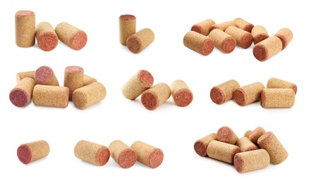 Set with wine corks on white background