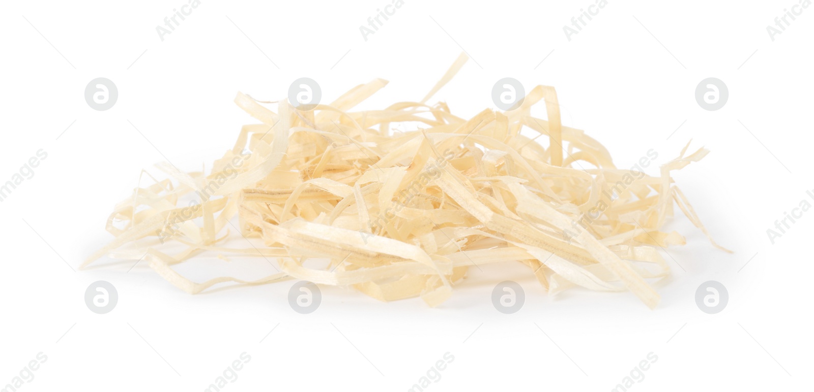 Photo of Pile of wood shavings isolated on white