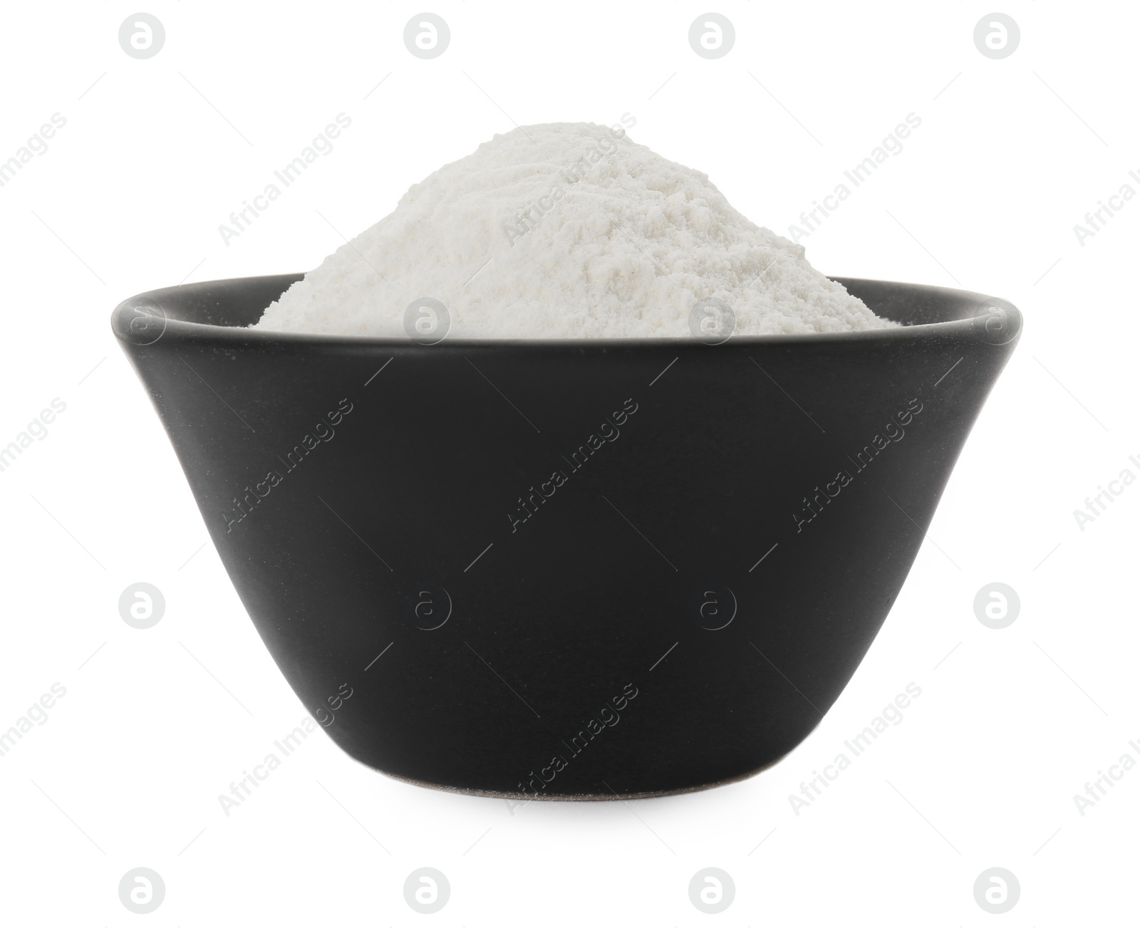 Photo of Baking powder in bowl isolated on white