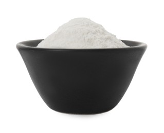 Photo of Baking powder in bowl isolated on white