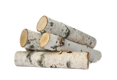 Pile of cut firewood isolated on white