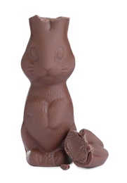 Photo of Broken chocolate Easter bunny isolated on white