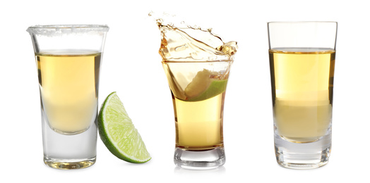 Image of Set of Mexican Tequila shots on white background