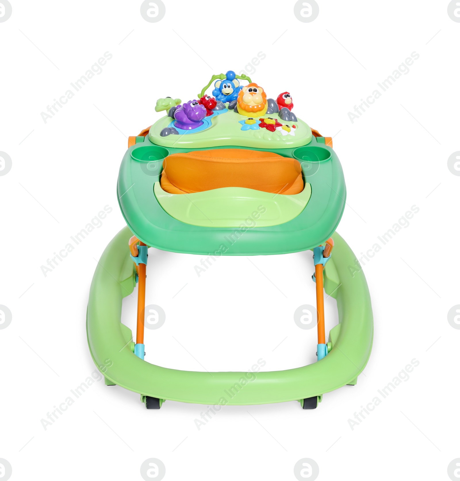 Photo of One bright baby walker isolated on white