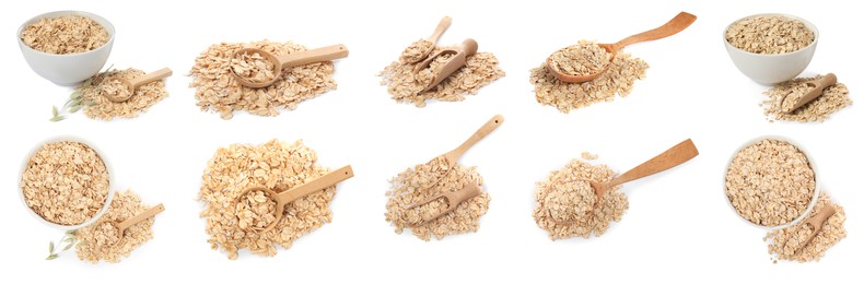 Image of Rolled oats isolated on white, top and side views