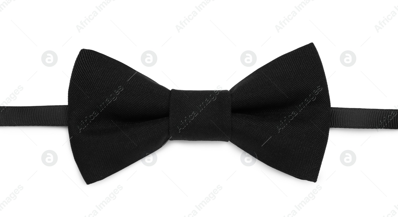 Photo of Stylish black bow tie on white background, top view