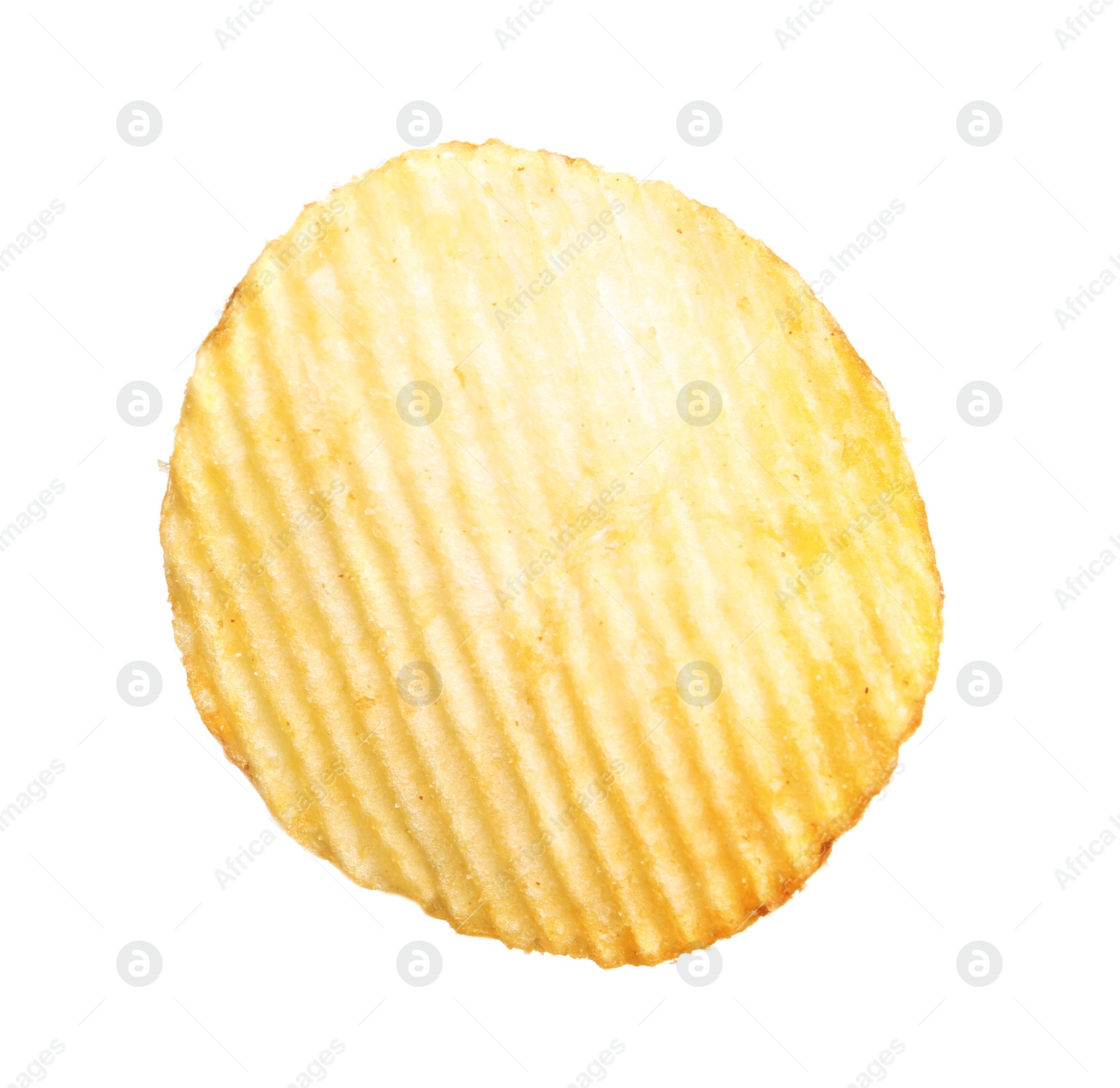 Photo of Tasty ridged potato chip on white background