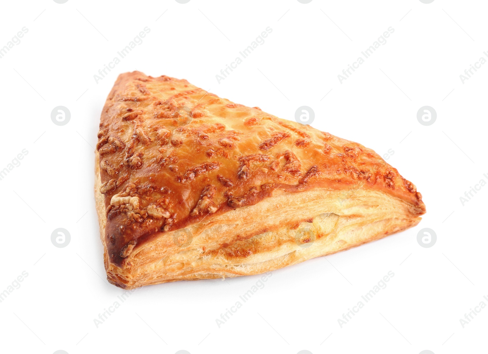 Photo of Fresh tasty puff pastry on white background