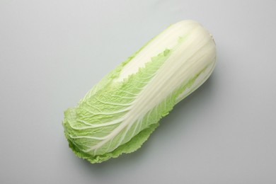 Photo of Fresh ripe Chinese cabbage on grey background, top view