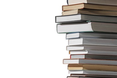 Photo of Stack of many different books isolated on white