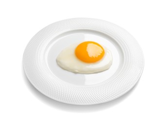 Plate with tasty fried egg isolated on white