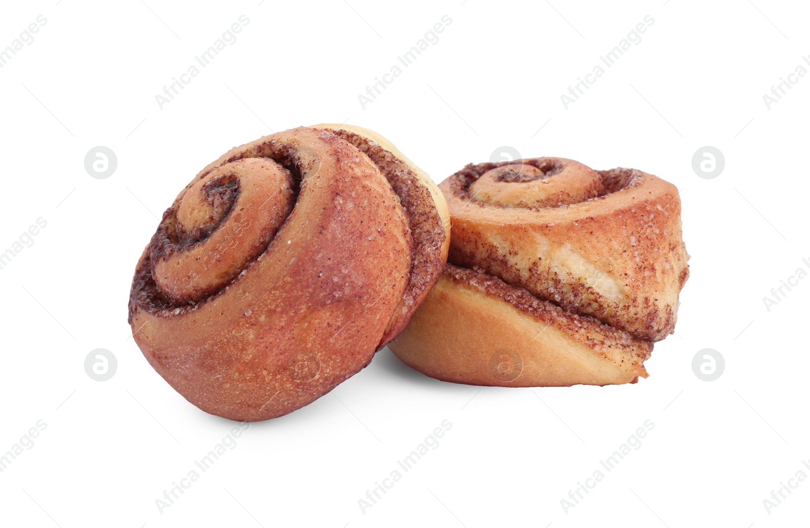 Photo of Fresh tasty cinnamon rolls isolated on white