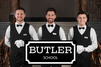 Image of Group of young trainees in hotel and text Butler School