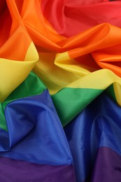 Photo of Rainbow LGBT flag as background, closeup view