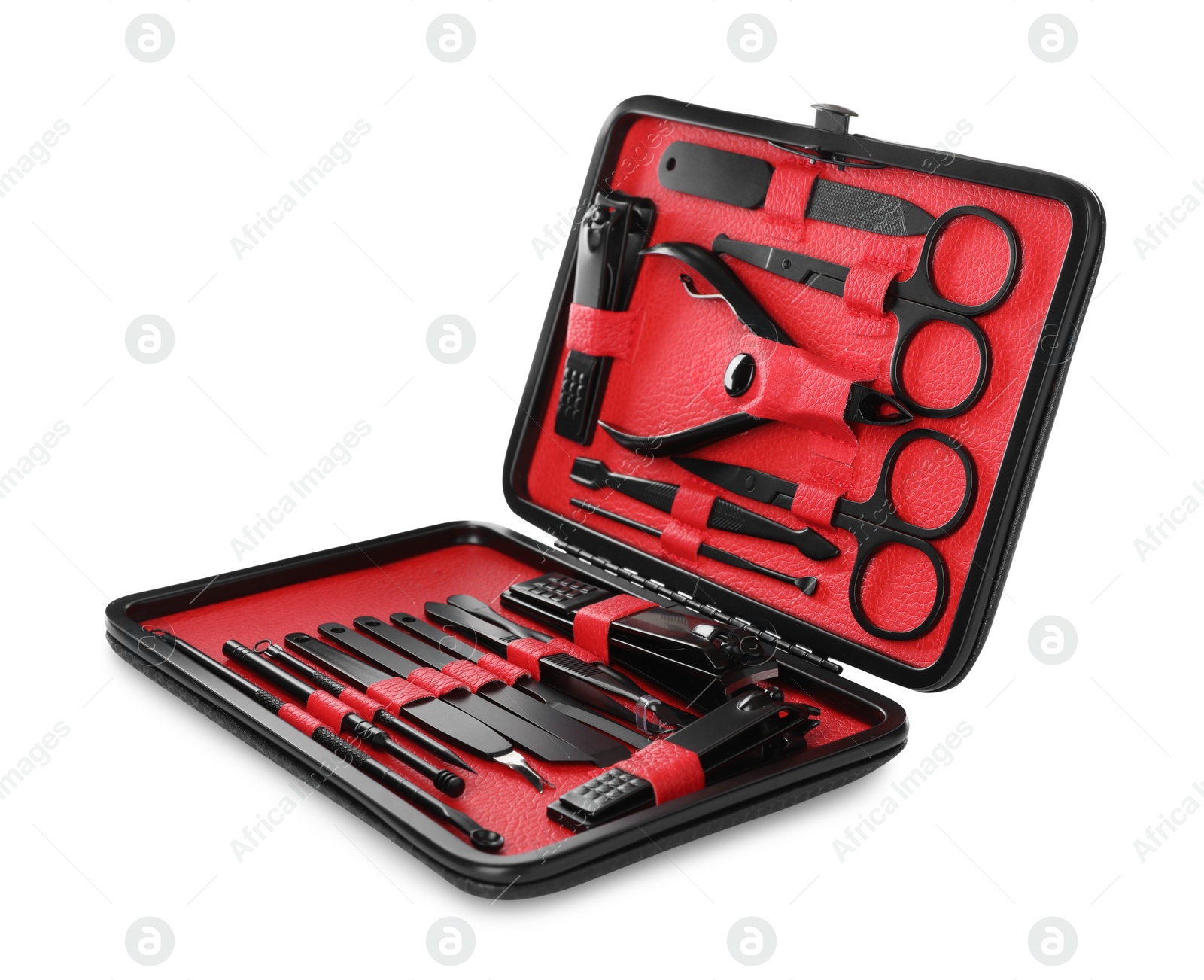 Photo of Manicure set in case isolated on white