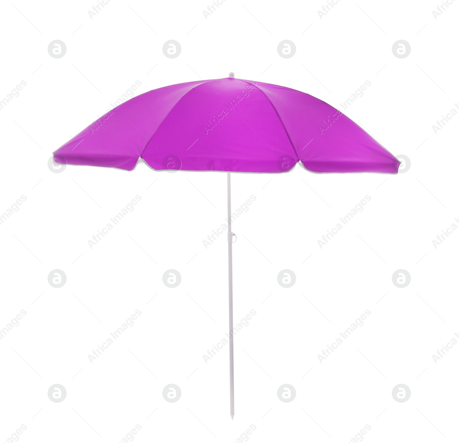 Image of Open purple beach umbrella isolated on white