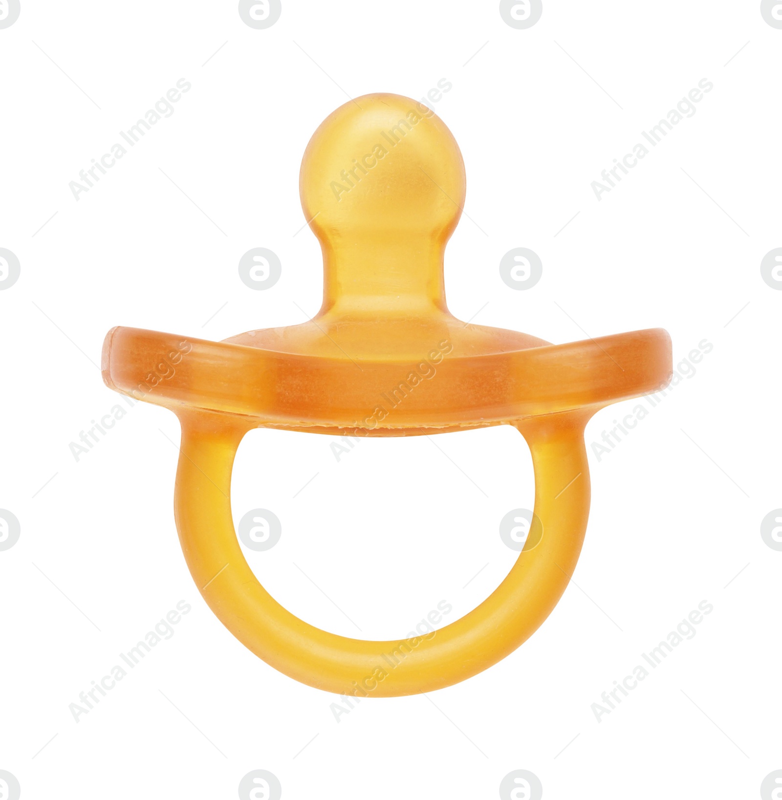 Photo of One rubber baby pacifier isolated on white, top view