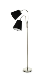 Photo of Stylish floor lamp on white background. Idea for interior design