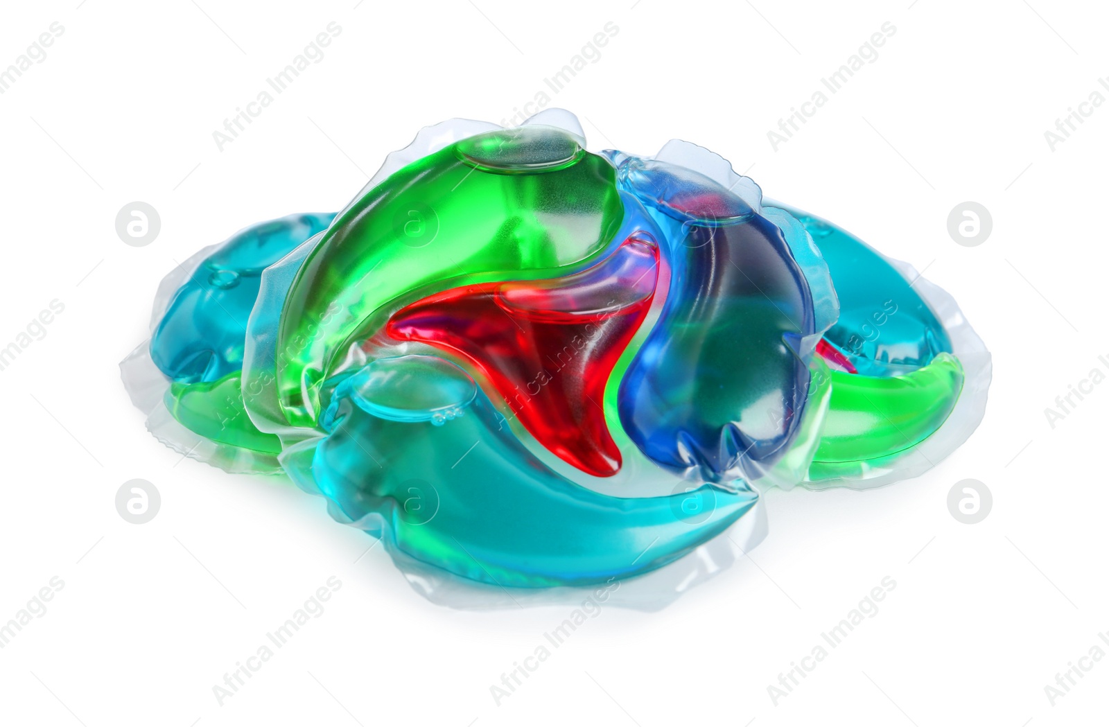 Photo of Laundry capsules on white background. Detergent pods