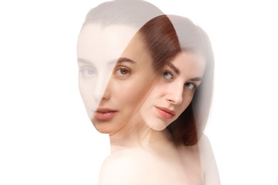 Image of Double exposure of beautiful women on white background