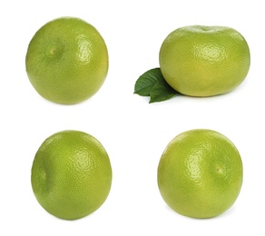 Set with fresh ripe sweetie fruits on white background