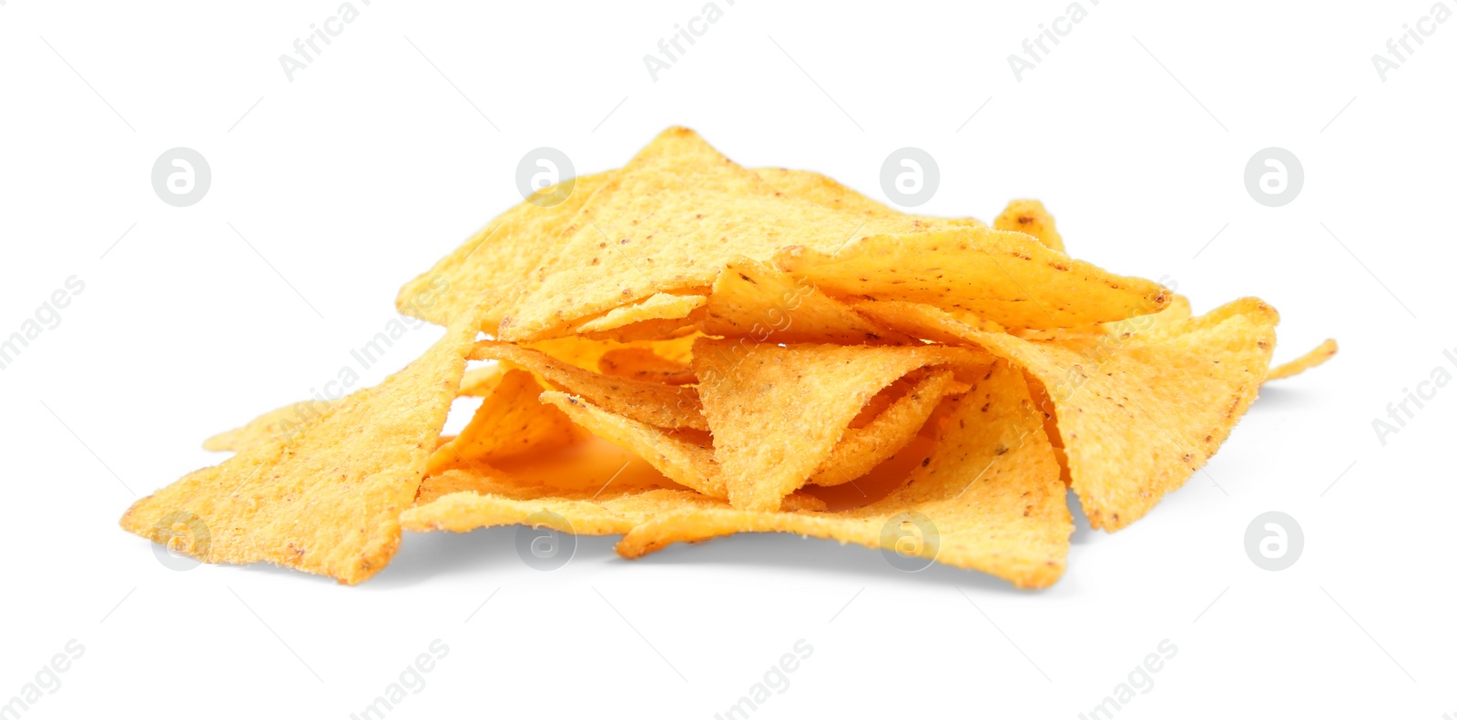 Photo of Tasty Mexican nachos chips on white background