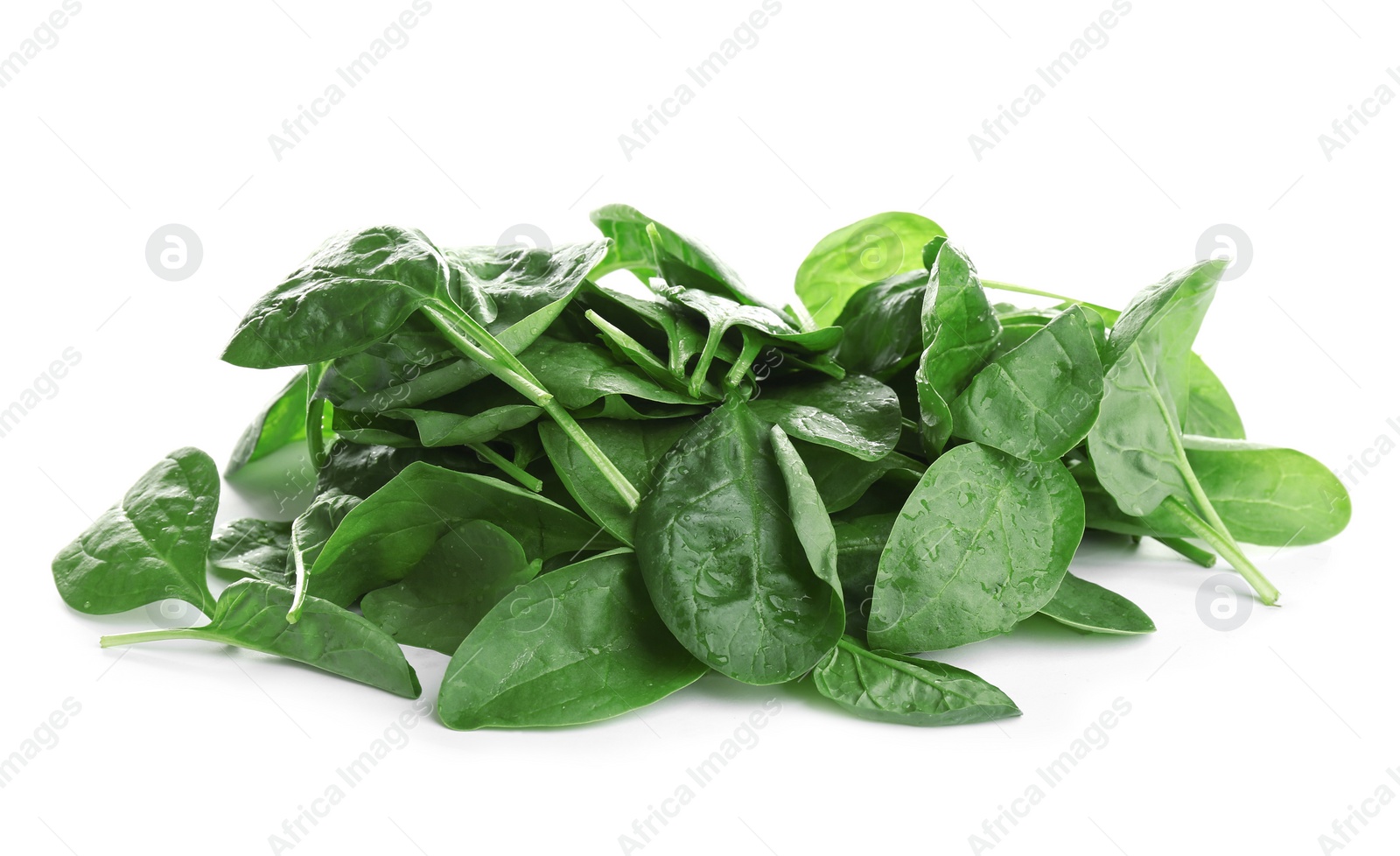 Photo of Heap of fresh green healthy baby spinach leaves isolated on white