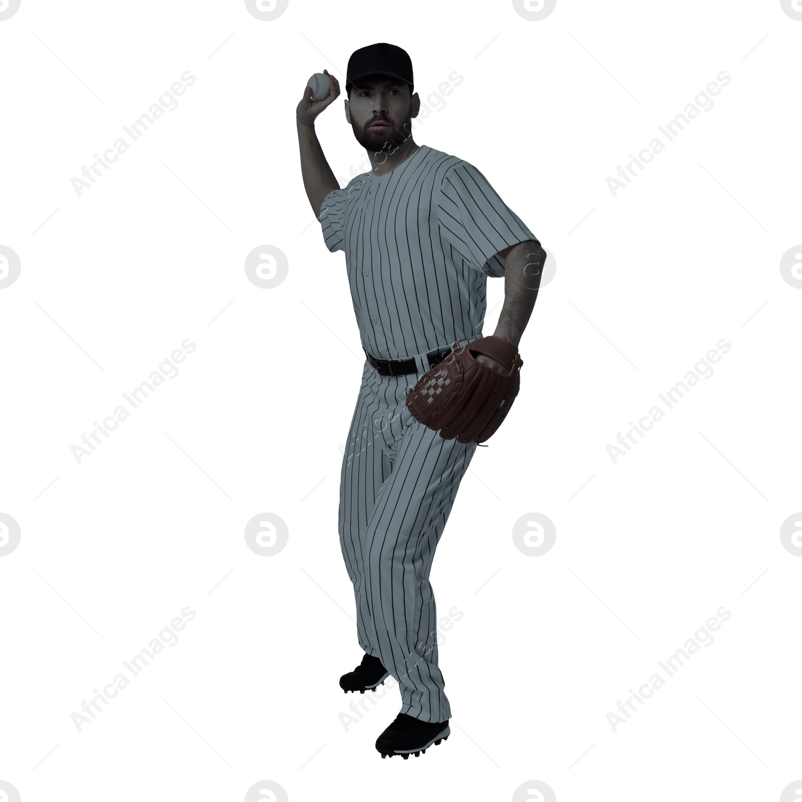 Image of Silhouette of baseball player on white background