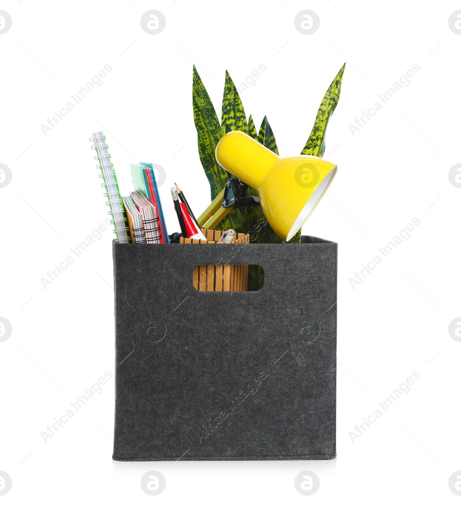 Photo of Moving box with stuff isolated on white. Work promotion concept