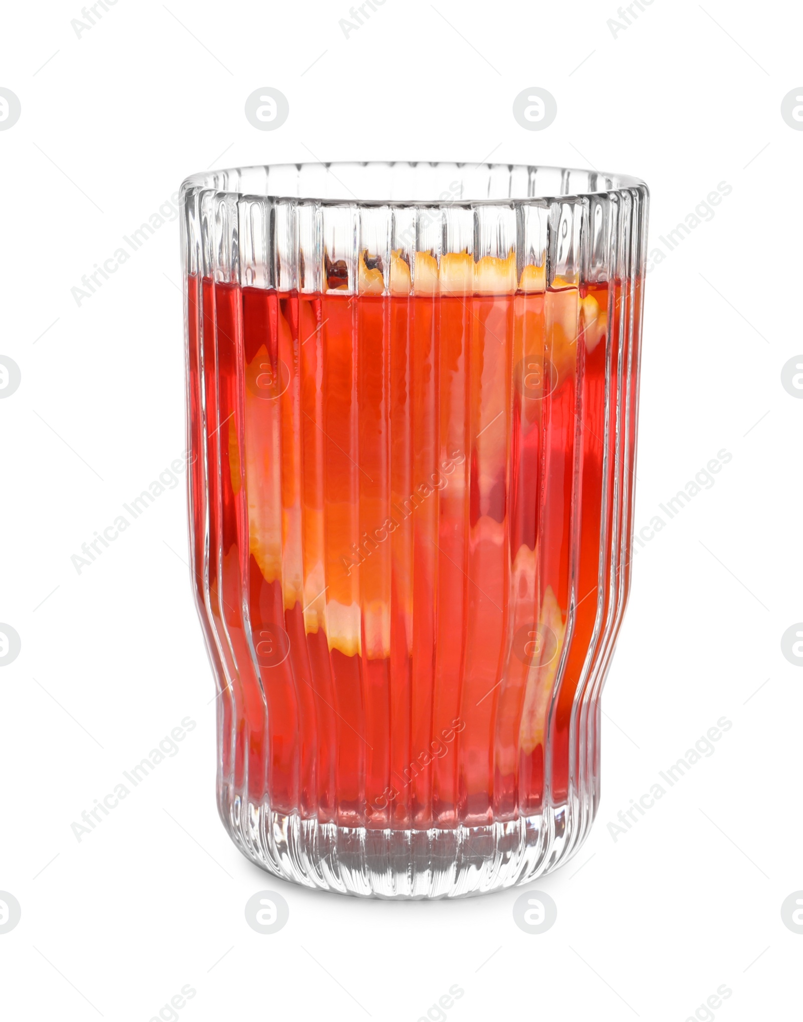 Photo of Glass of aromatic punch drink isolated on white