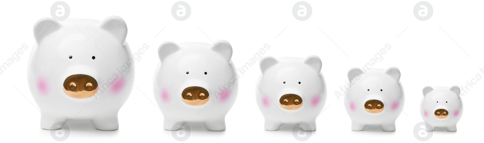 Set with ceramic piggy banks on white background. Banner design Image of Set with ceramic piggy banks on white background. Banner design