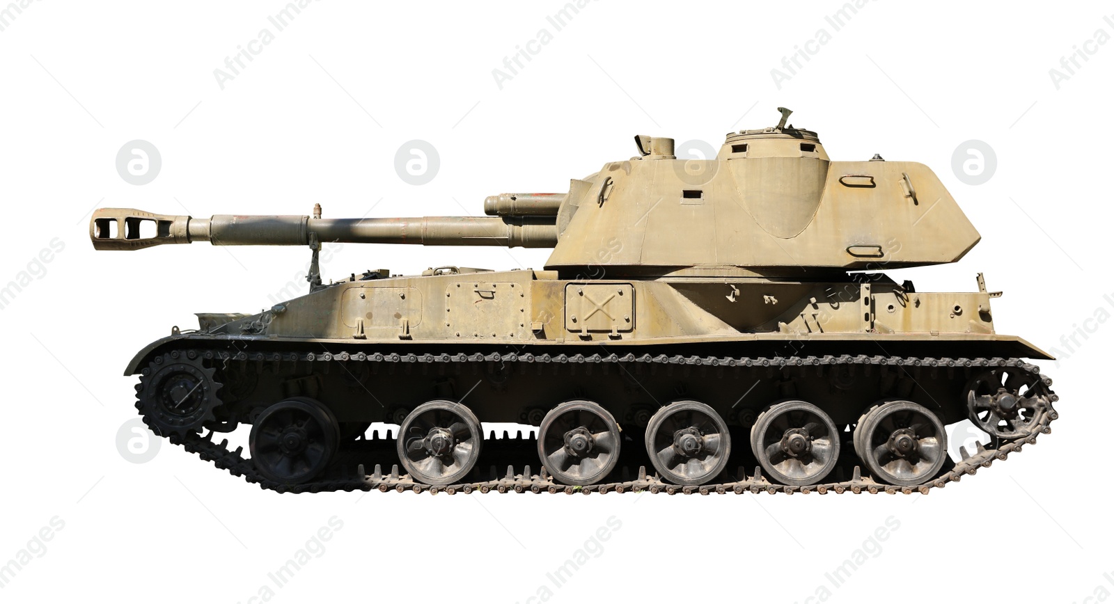 Image of Army tank isolated on white. Military machinery