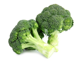 Fresh green broccoli on white background. Organic food