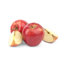 Photo of Ripe juicy red apples on white background