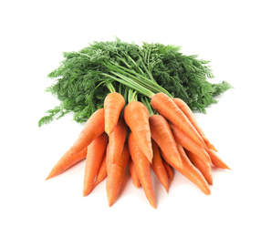 Photo of Bunch of fresh ripe carrots isolated on white