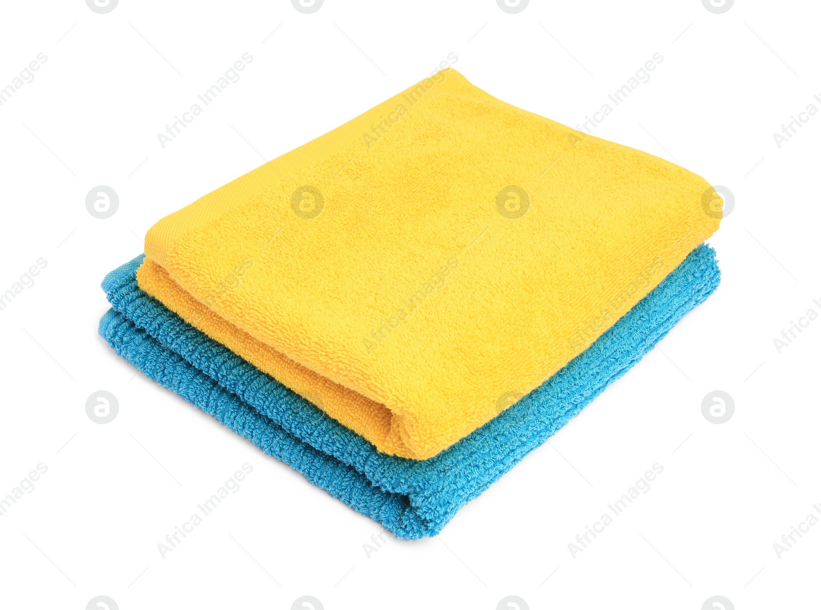 Photo of Two colorful terry towels isolated on white