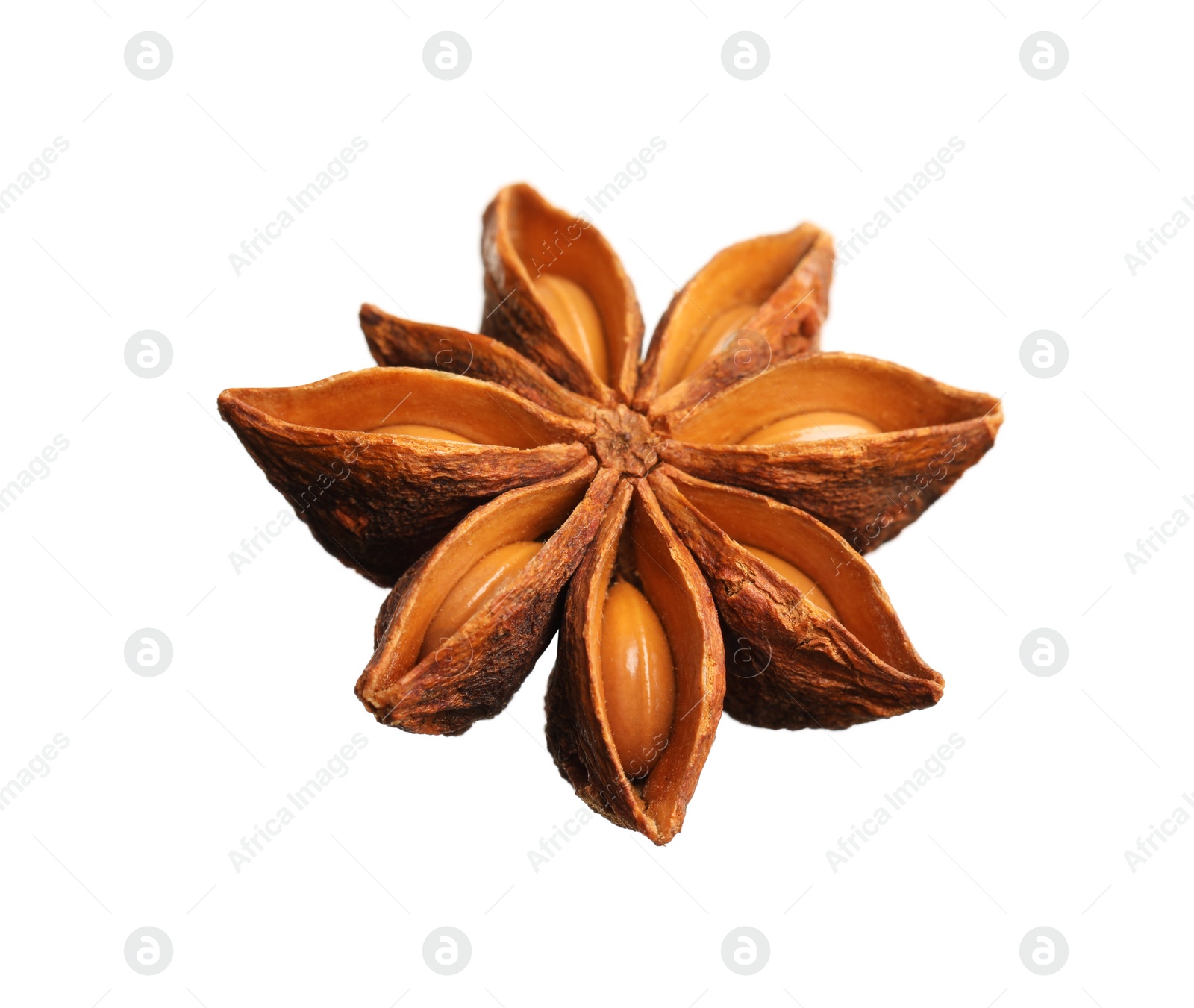 Photo of Dry anise star with seeds isolated on white