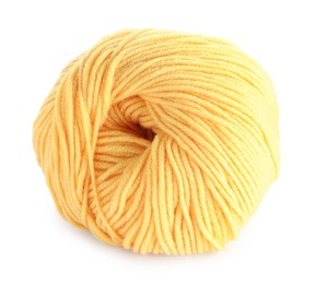 Photo of Soft yellow woolen yarn isolated on white