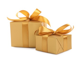 Photo of Two beautiful gift boxes on white background