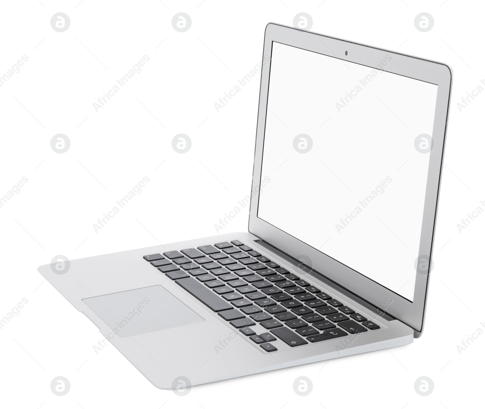 Photo of Modern laptop with blank screen isolated on white