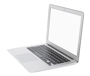 Modern laptop with blank screen isolated on white