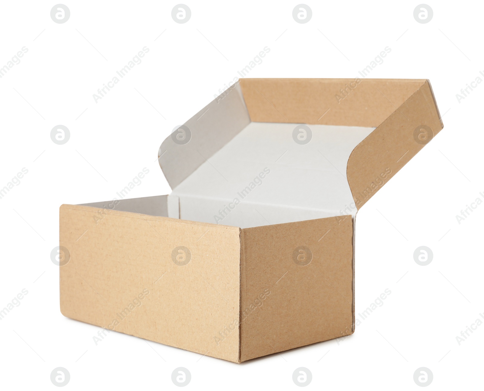 Photo of Empty open cardboard box isolated on white