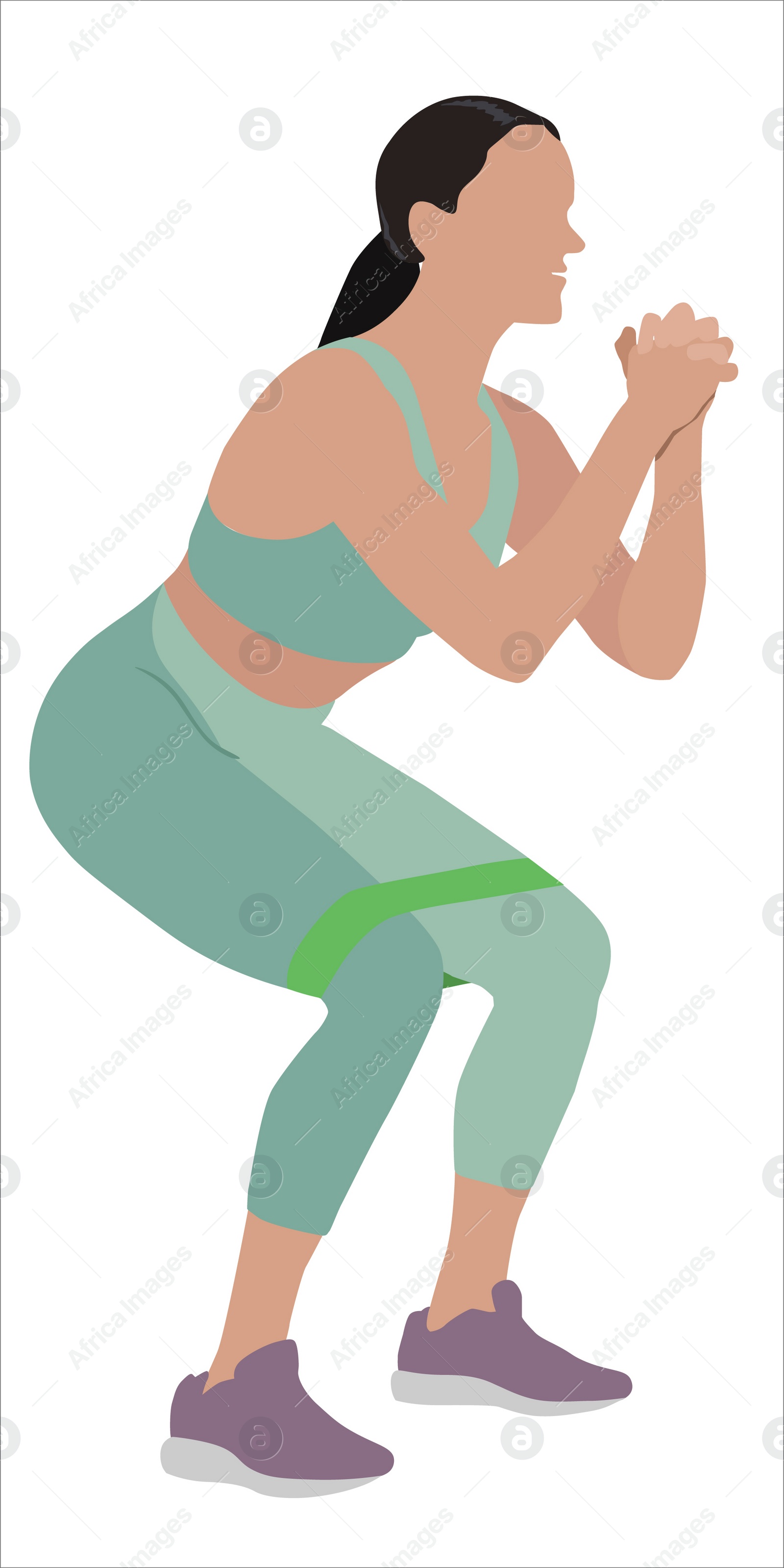 Illustration of Woman doing exercise with fitness elastic band on white background