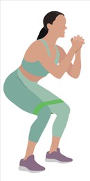 Illustration of Woman doing exercise with fitness elastic band on white background