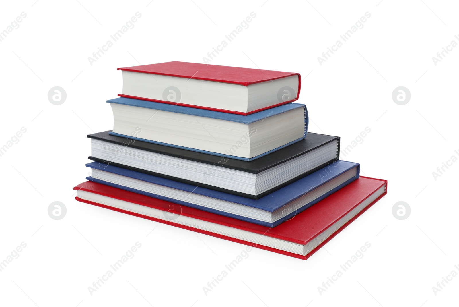 Photo of Stack of different hardcover books on white background