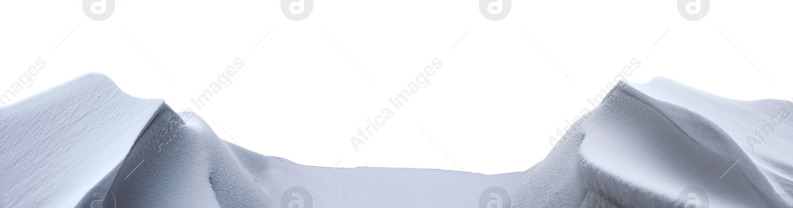 Image of Beautiful snowdrifts on white background, closeup. Banner design